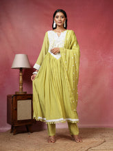 Mirror Work Cotton Blend Kurta With Pant And Dupatta